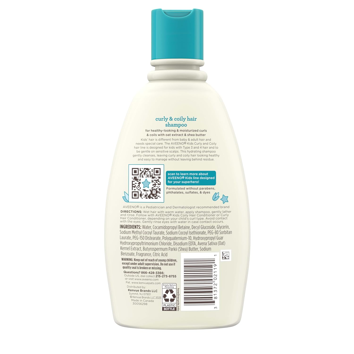 Aveeno Kids' Curly Hair Hydrating Shampoo with Shea Butter, 12 fl oz bottle