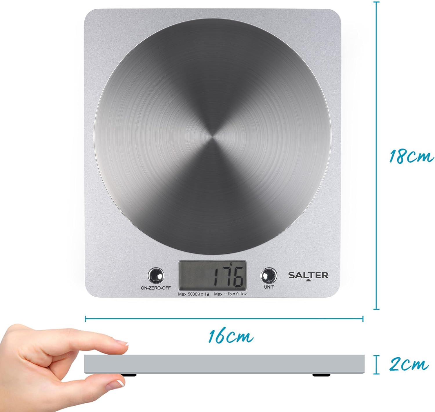 Salter 1036 SVSSDR silver disc electronic kitchen scale with digital display