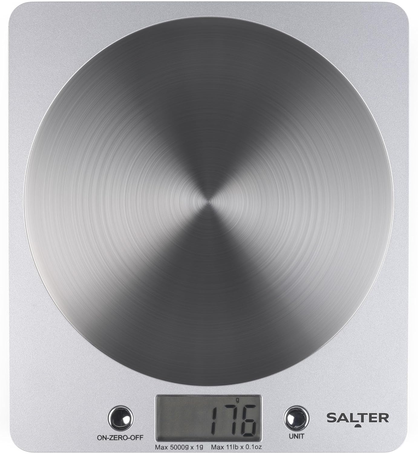 Salter 1036 electronic kitchen scale with stainless steel disc platform, silver