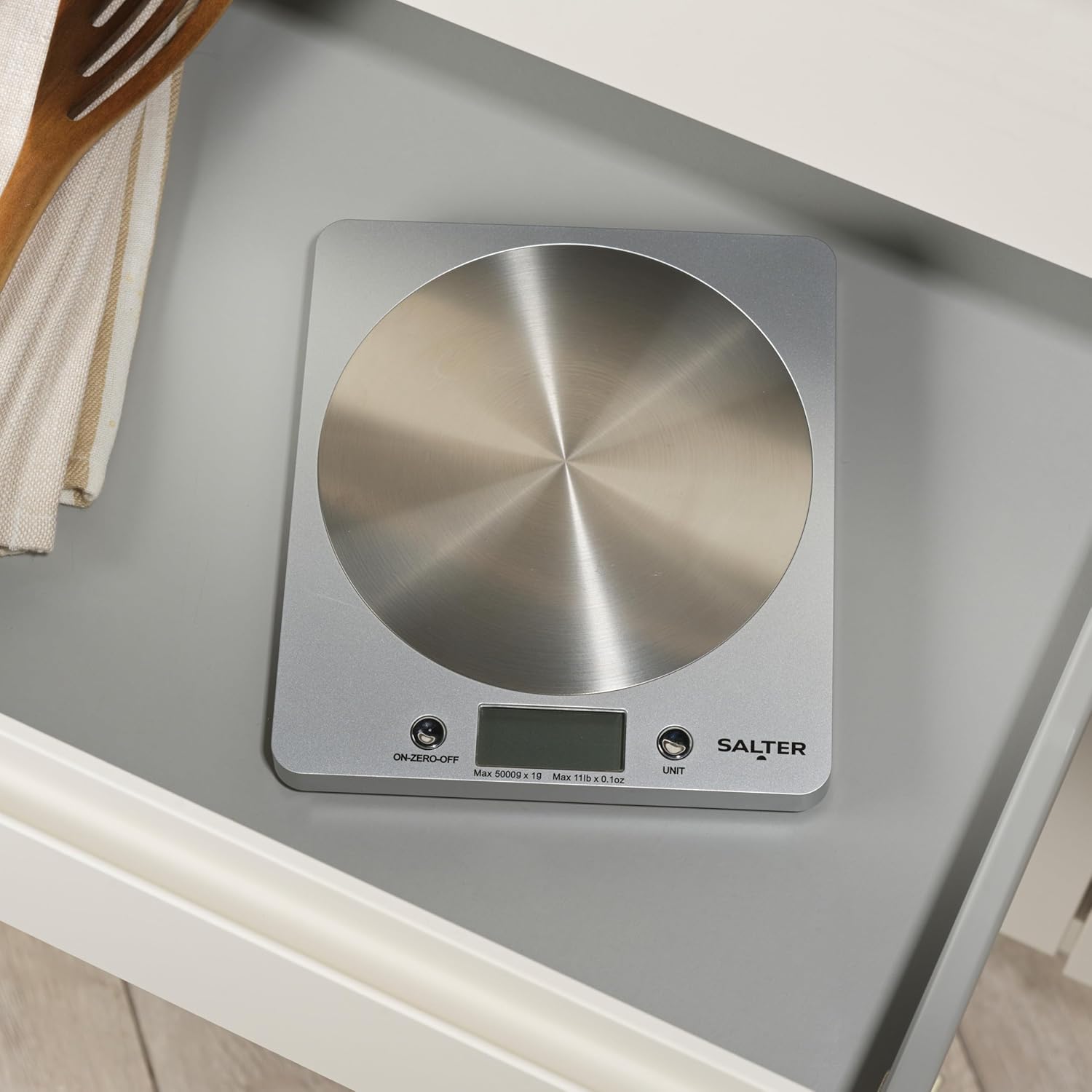 Salter 1036 SVSSDR silver disc electronic kitchen scale with stainless steel platform