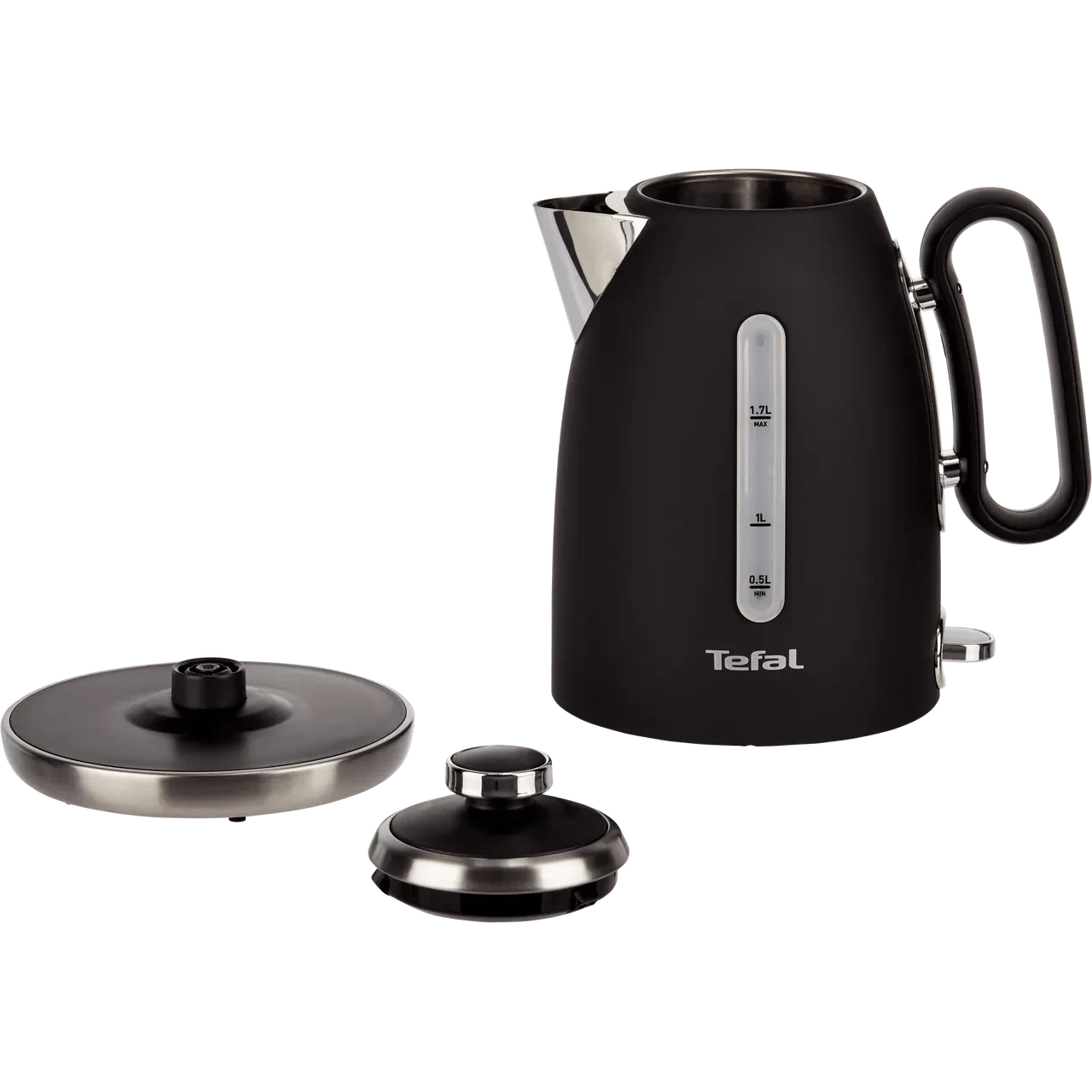 Tefal Retra black electric kettle 1.7L with water level indicator and base