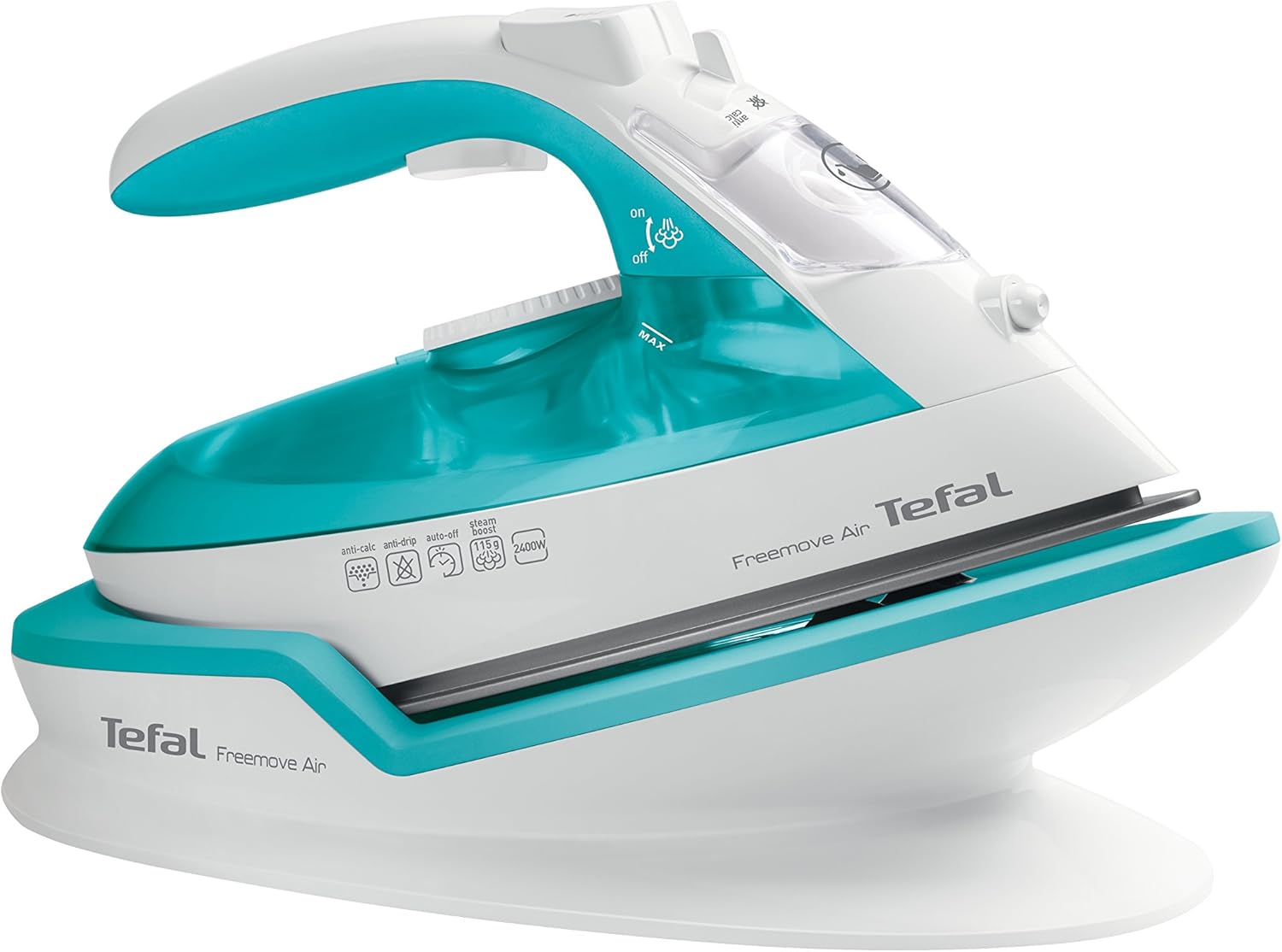 Tefal Freemove Air cordless steam iron turquoise and white 2400W with base station