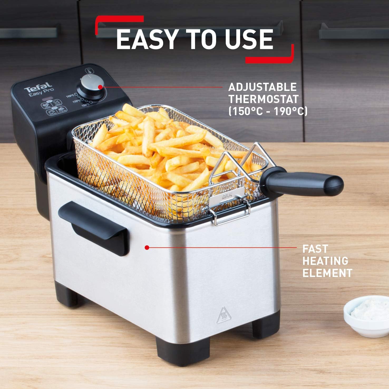 Tefal Easy Pro FR333040 deep fryer with adjustable thermostat and fries basket