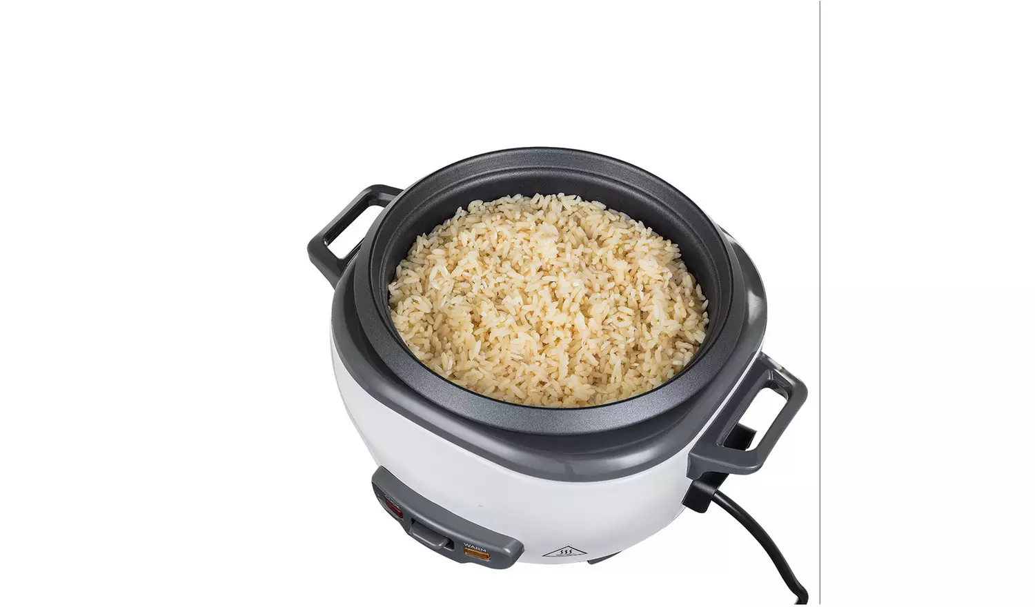 Russell Hobbs large white rice cooker with cooked rice inside