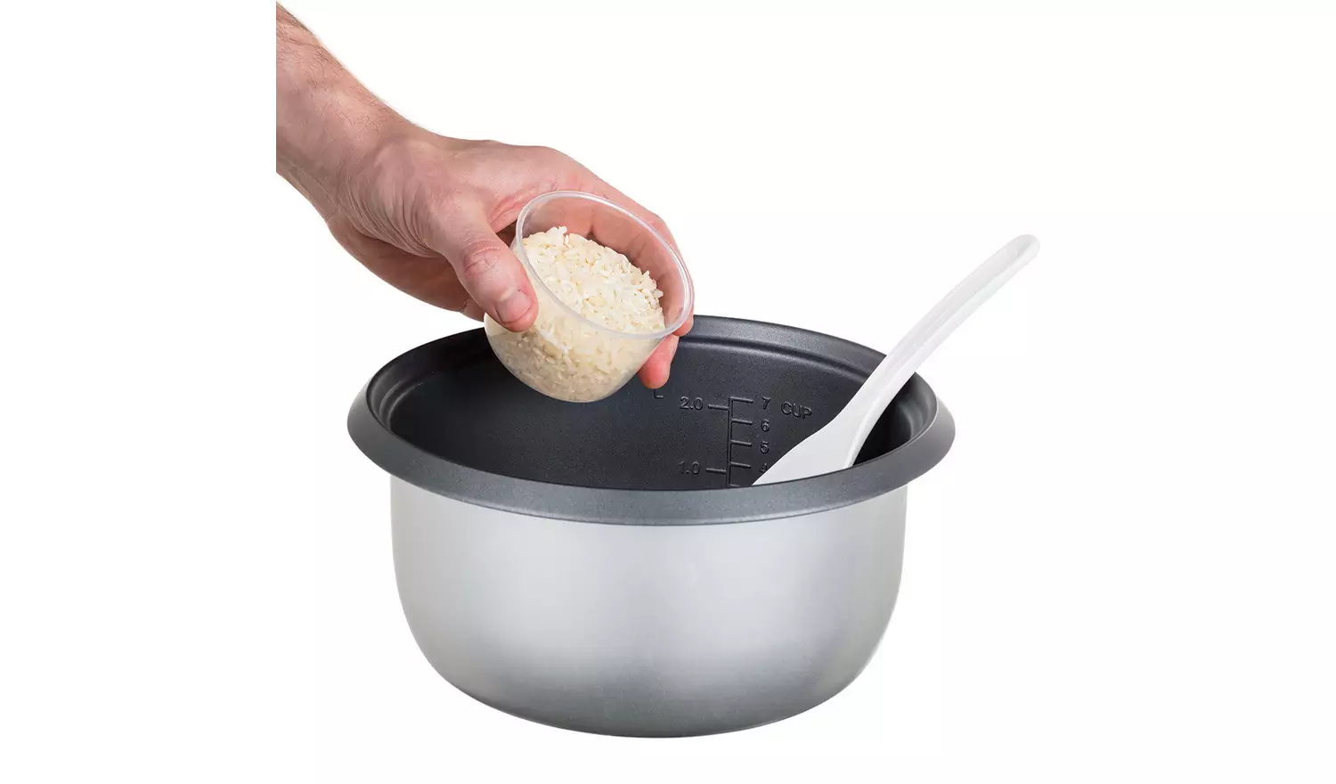 Russell Hobbs large white rice cooker with non-stick bowl and measuring cup