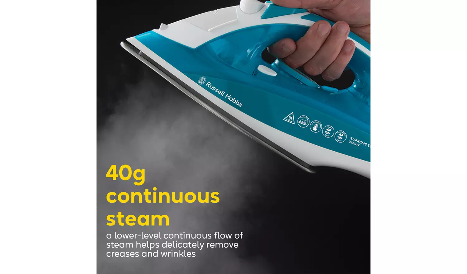 Russell Hobbs Supreme Steam traditional iron, teal and white, 40g continuous steam output