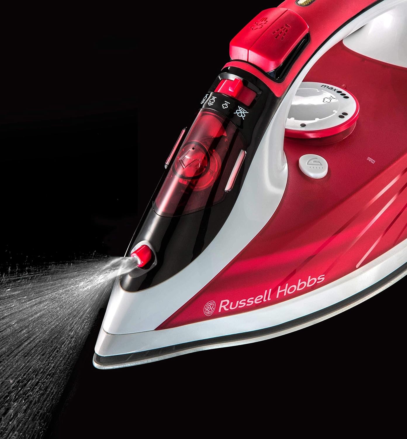 Russell Hobbs Supreme Steam traditional iron in red and white with steam spray