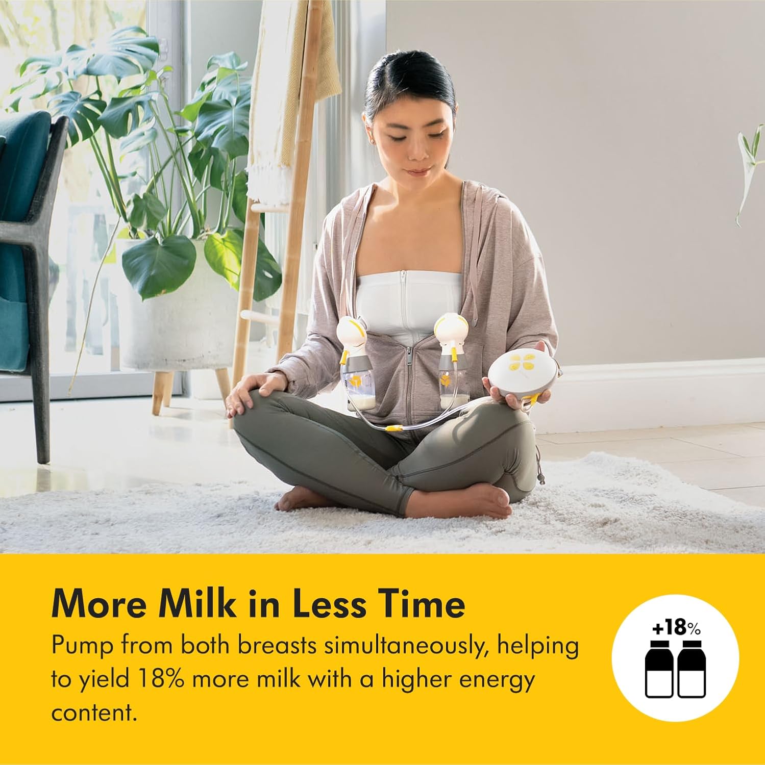 Medela Swing Maxi double electric breast pump with white and yellow collection bottles