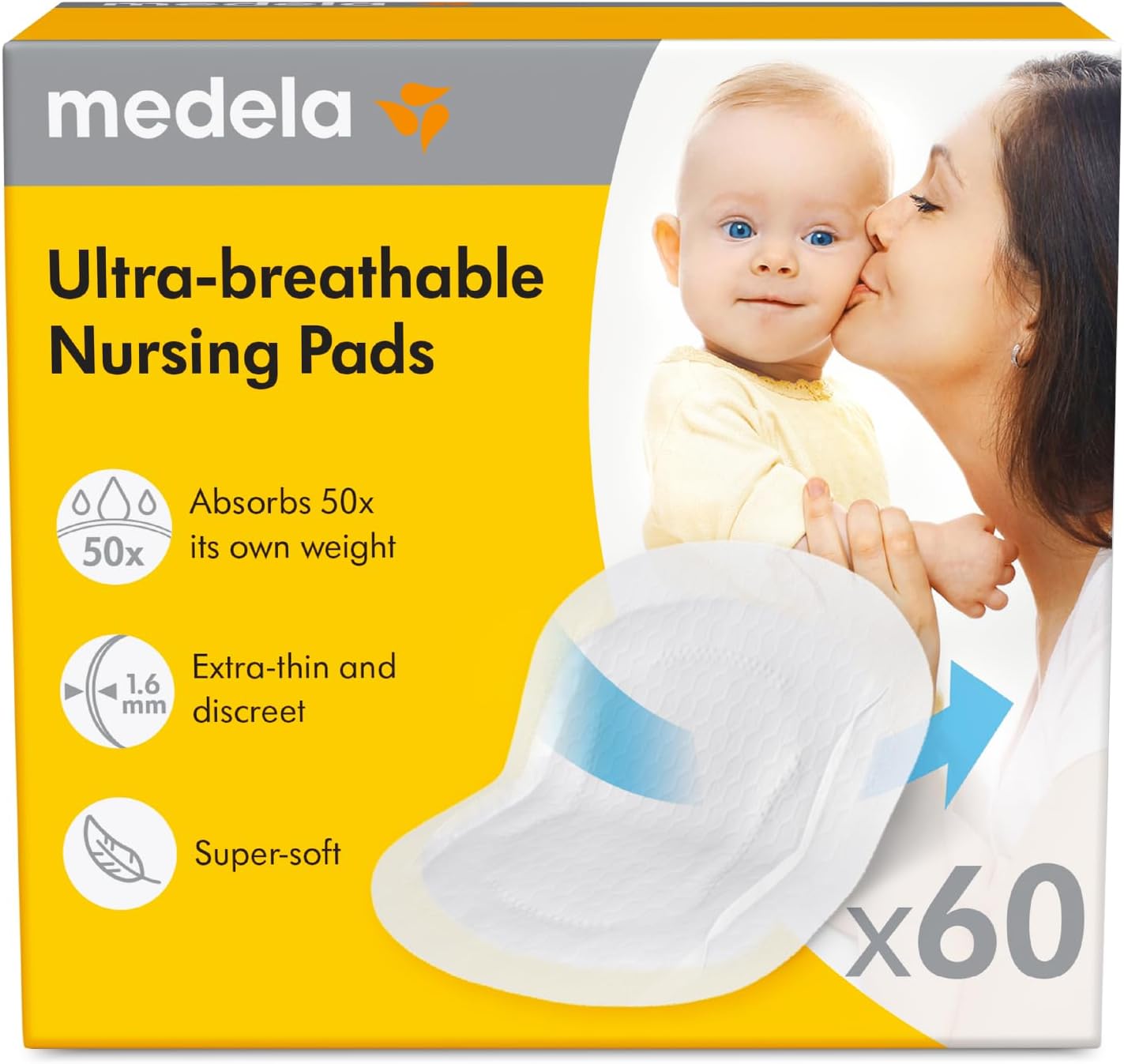 Medela Ultra-breathable disposable nursing pads, 60 pack, white ultra-thin pads