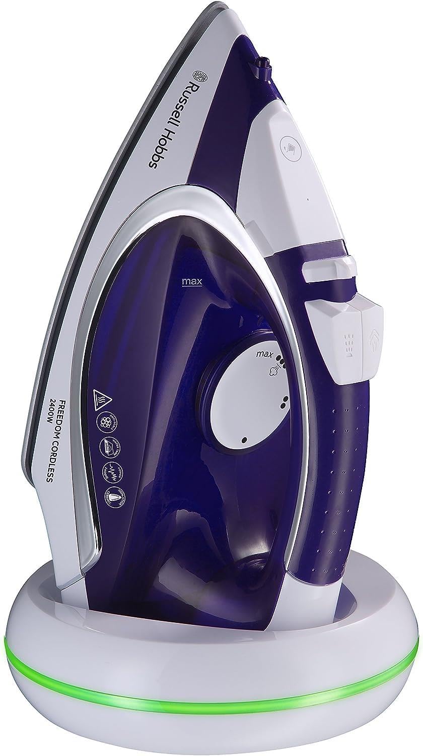 Russell Hobbs Freedom 23300 cordless steam iron purple and white with base station