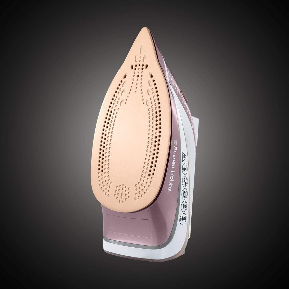 Russell Hobbs Pearl Glide Steam Iron with cream soleplate and pink base