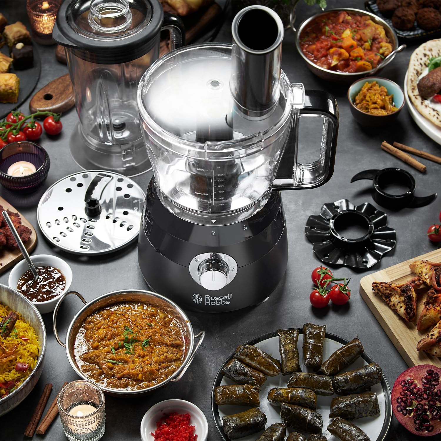 Russell Hobbs Desire black food processor, 1.5 litre capacity, 600W with accessories