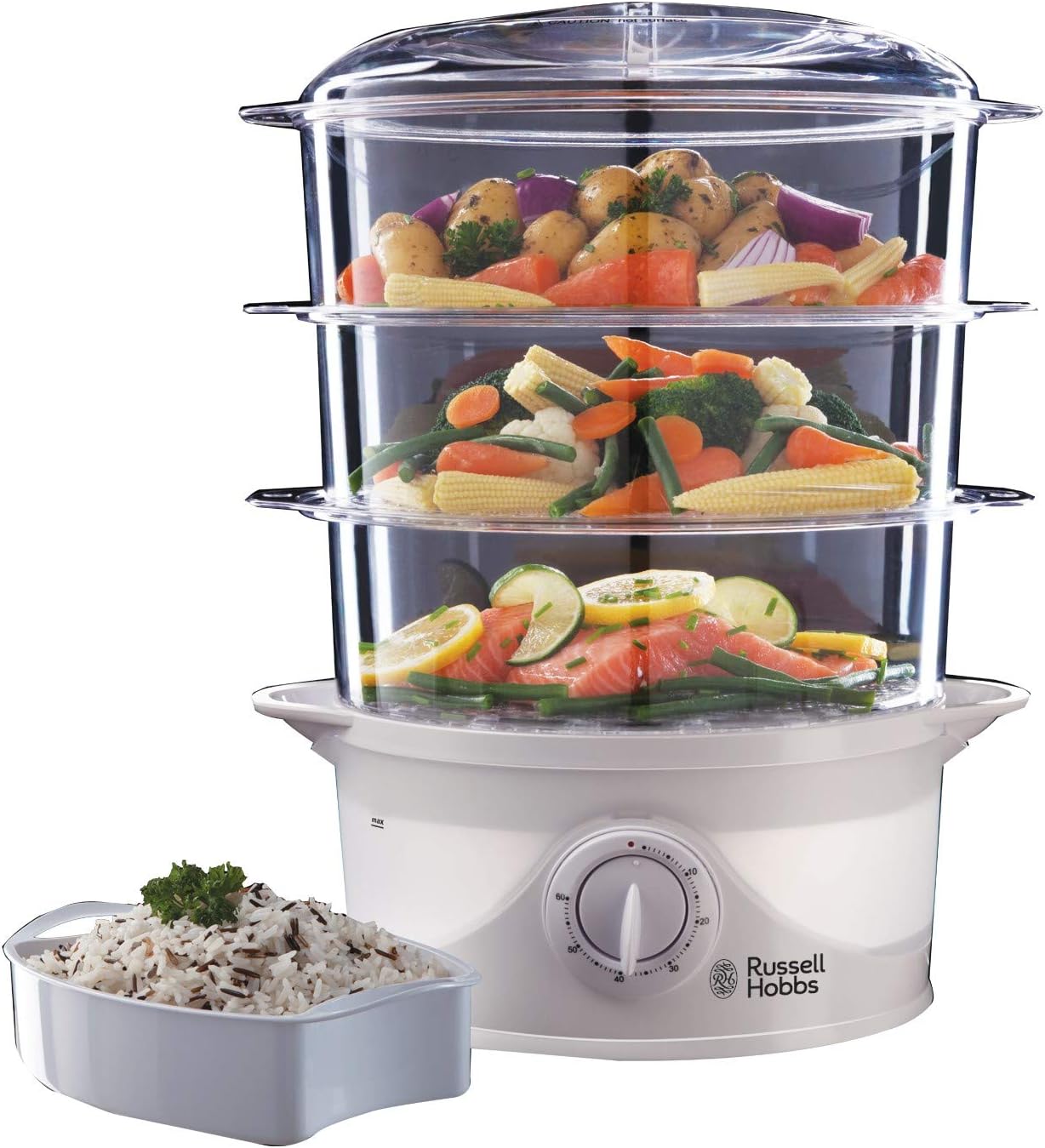 Russell Hobbs 21140 white 3-tier food steamer with 9 litre capacity