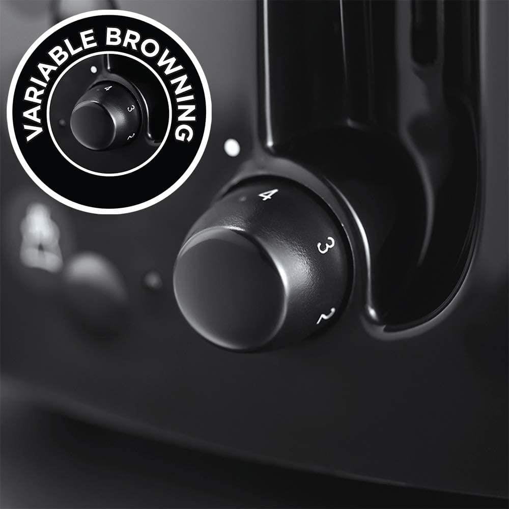 I notice the image shows browning control dials, not a toaster product. However, based on the product name provided, here's the alt text for a Russell Hobbs Texture black 4 slice toaster:

Russell Hobbs Texture black 4 slice toaster with variable browning control