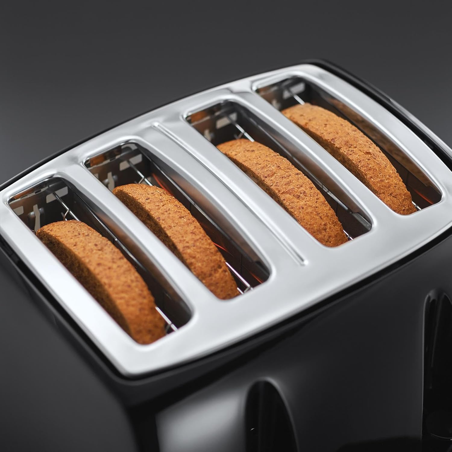 Russell Hobbs Texture black 4 slice toaster with toasted bread slices