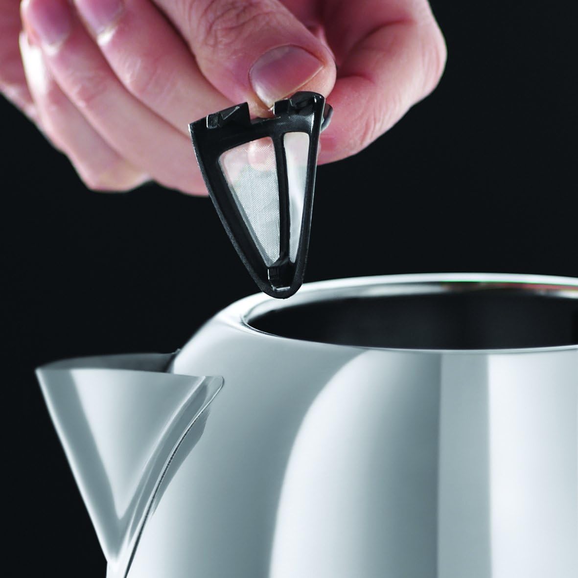 Russell Hobbs Lincoln polished stainless steel kettle with removable filter basket