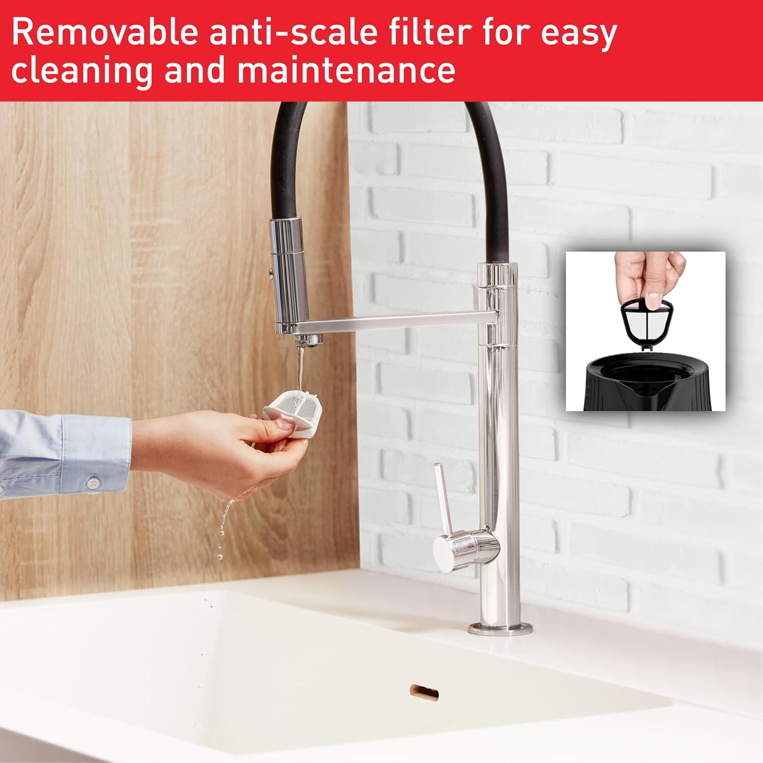 Tefal Loft black kettle 1.7L with removable anti-scale filter
