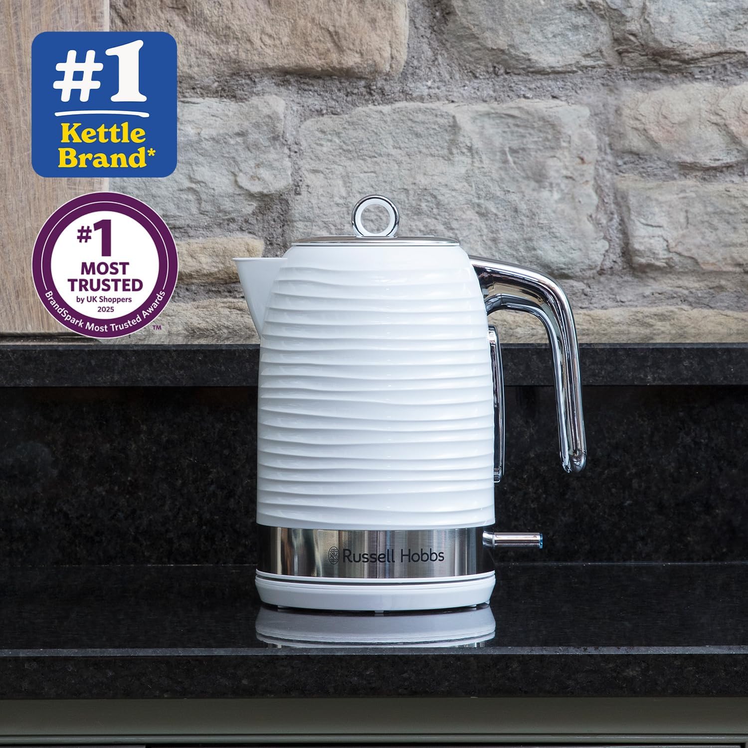 Russell Hobbs Inspire white kettle 1.7 litre with stainless steel base