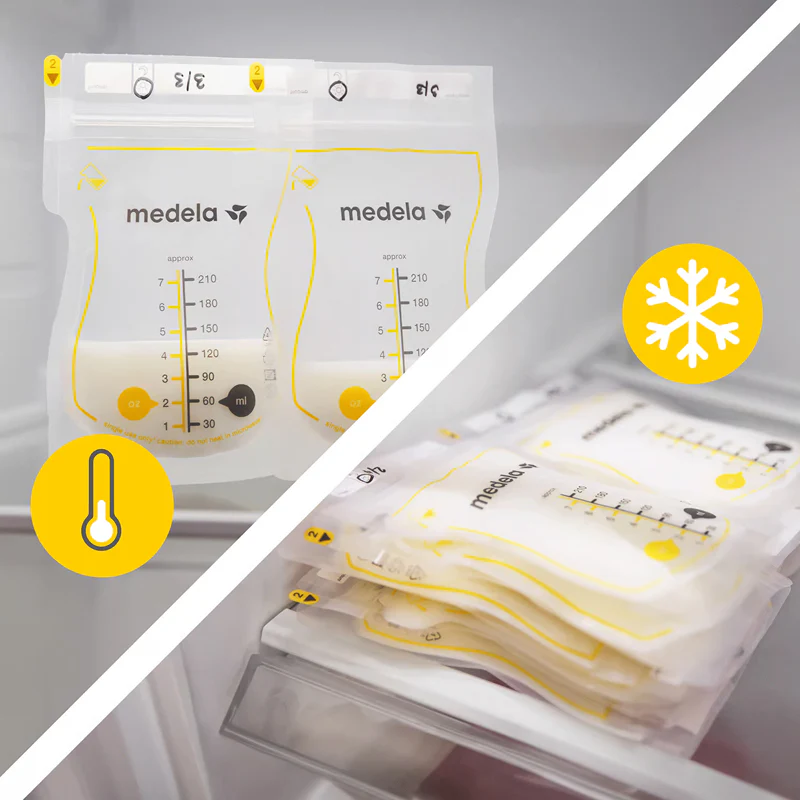 Medela breastmilk storage bags 25 pack with measurement markings and freezer safe design