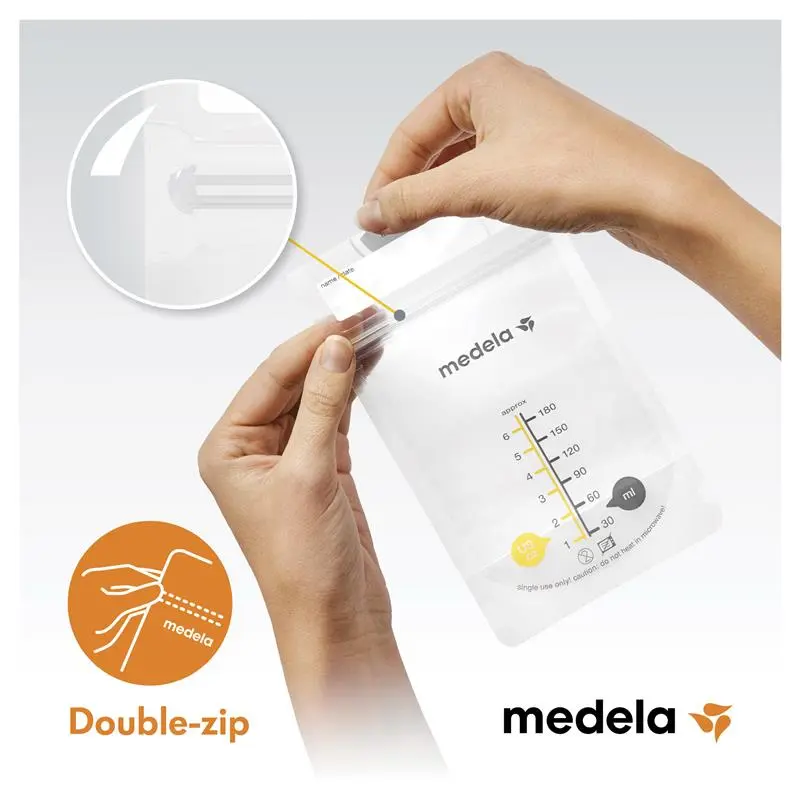 Medela Breastmilk Storage Bags 50 pack with double-zip seal and measurement markings