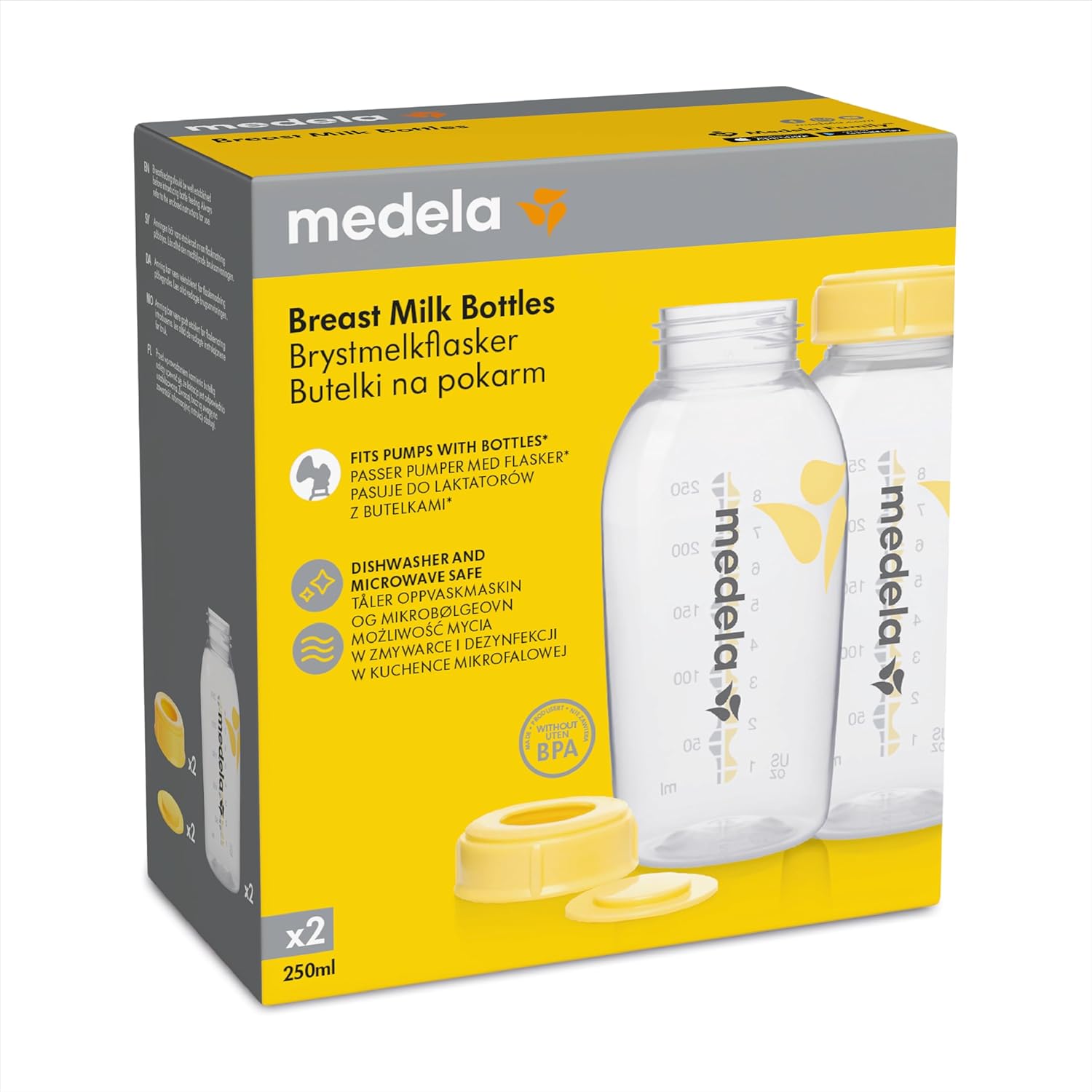 Medela breast milk storage bottles BPA-free 250ml pack of two clear