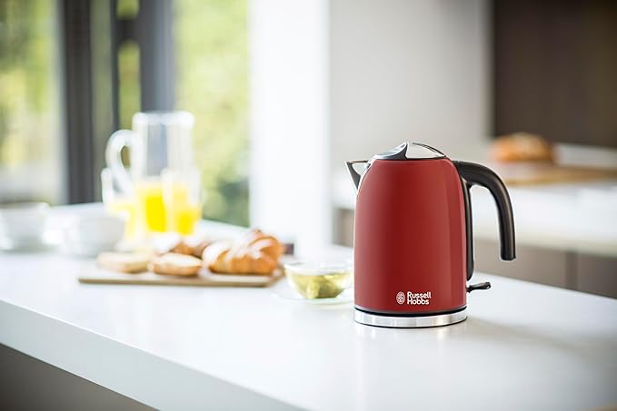 Russell Hobbs red 1.7L electric kettle with 360-degree base