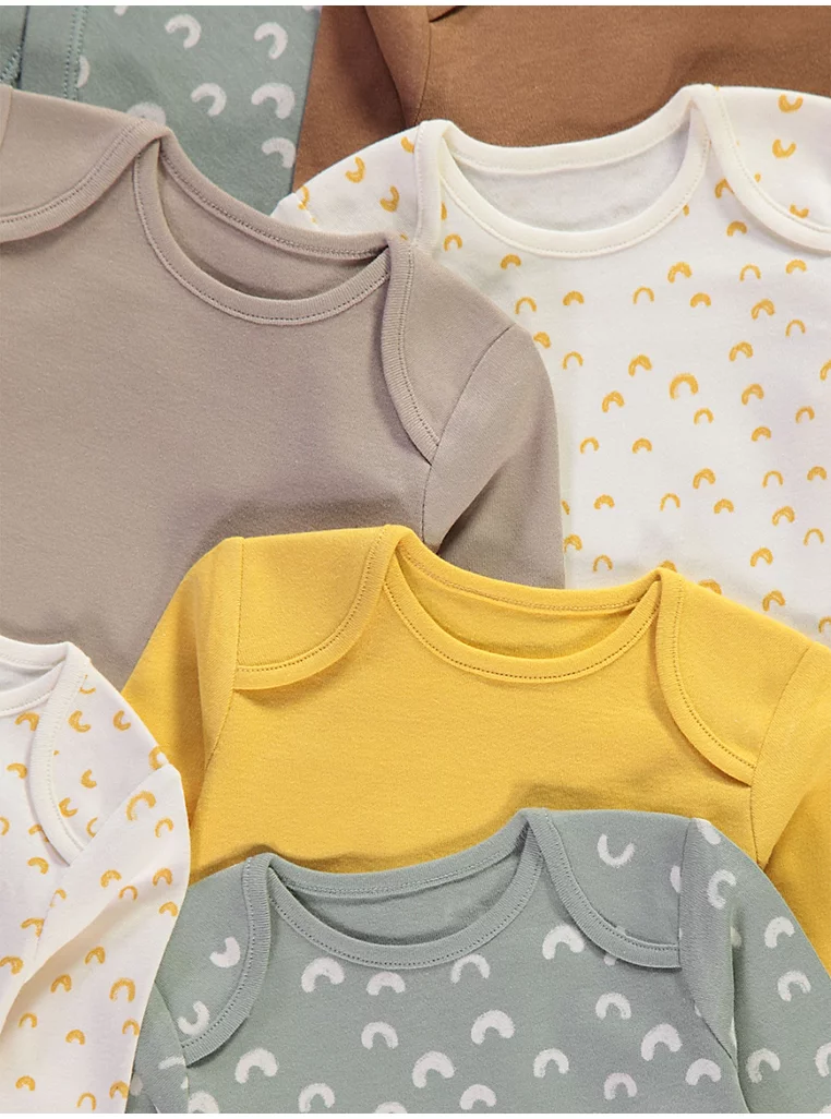 George Baby 7 pack long sleeved bodysuits for boys in various colours