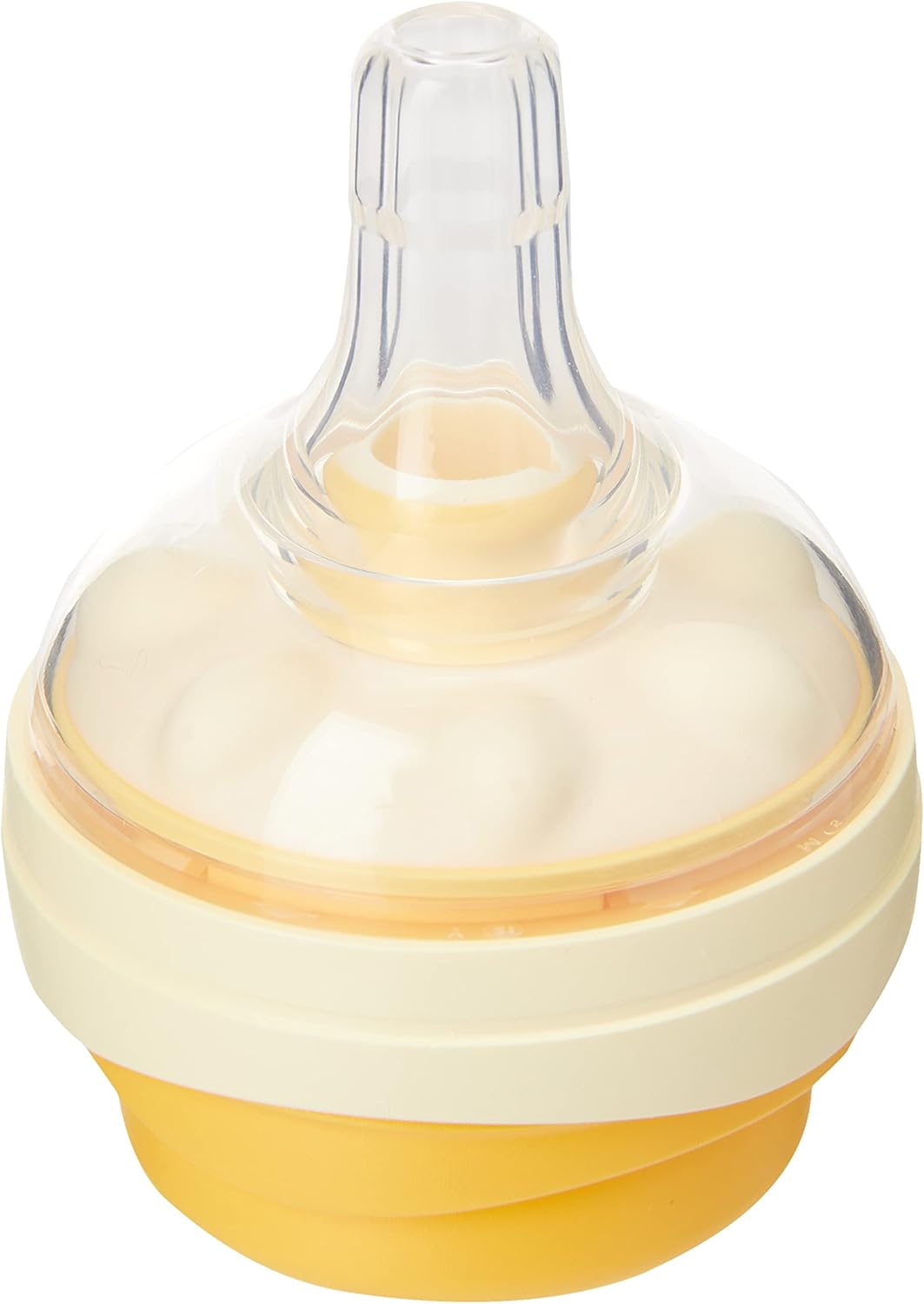 Medela breast milk storage and feeding bottle with yellow base and teat