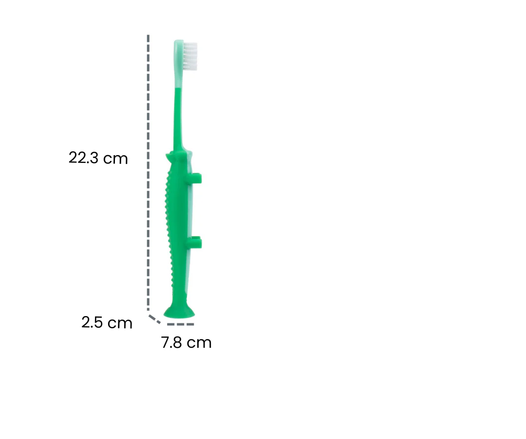 Dr Brown's green crocodile shaped toddler toothbrush with soft bristles