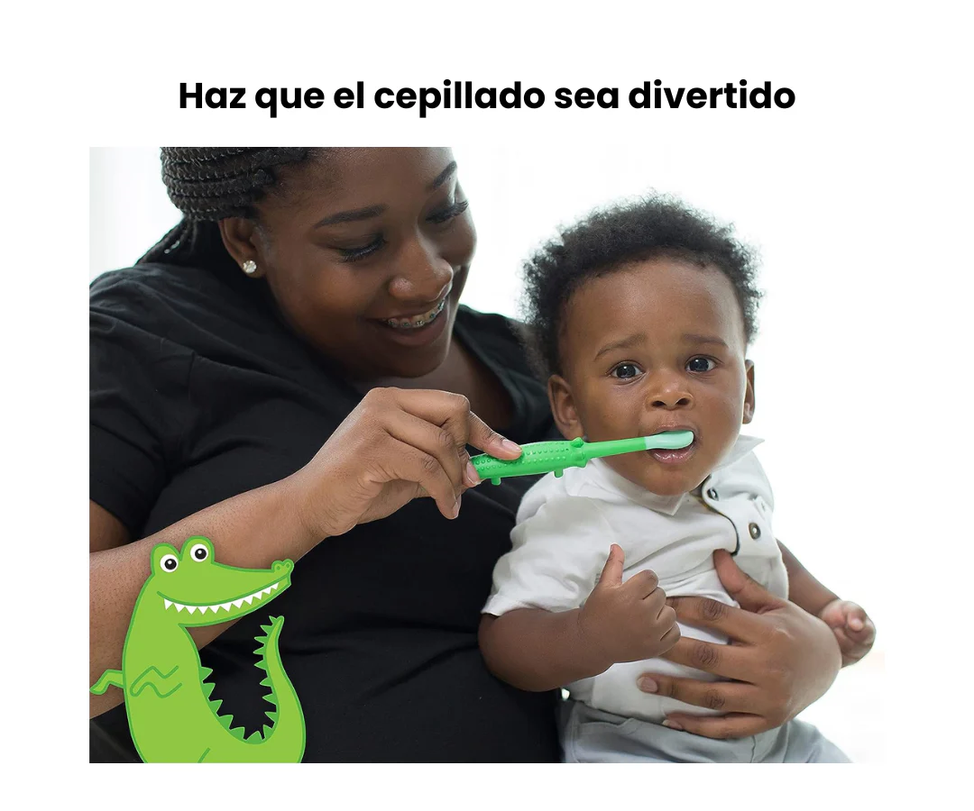 Dr Browns green crocodile shaped toddler toothbrush for children