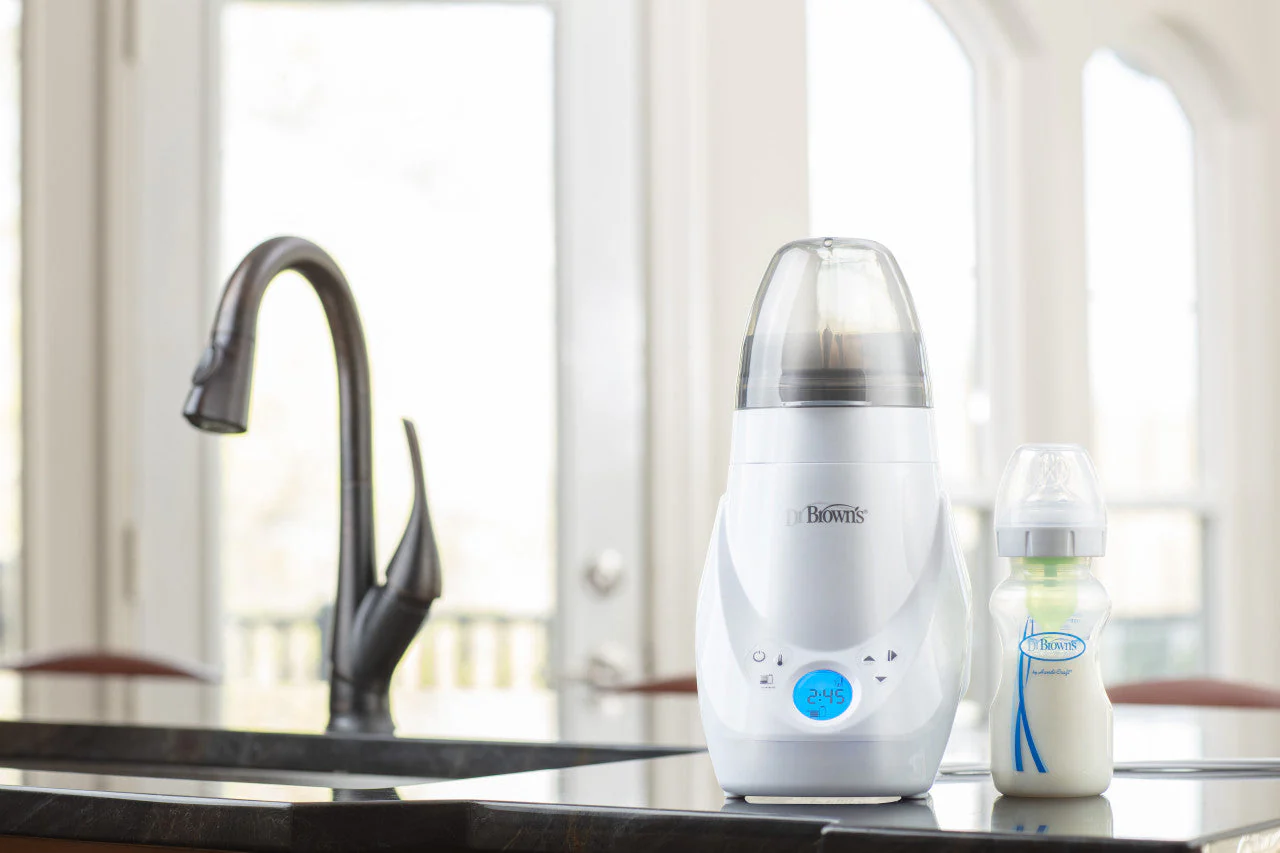 Dr. Brown's white deluxe baby bottle warmer and sterilizer with display screen