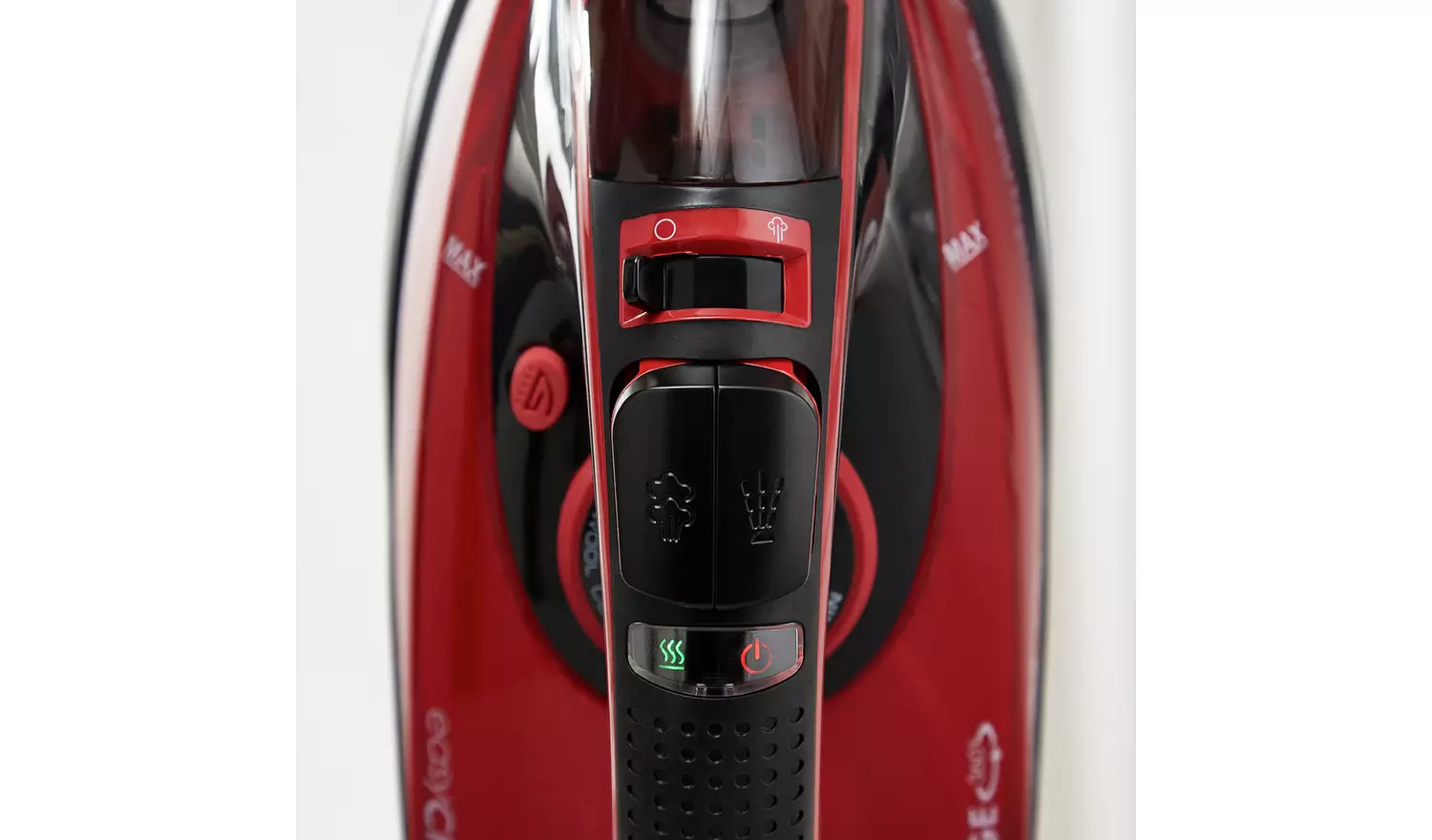 Morphy Richards red and black cordless steam iron with control buttons