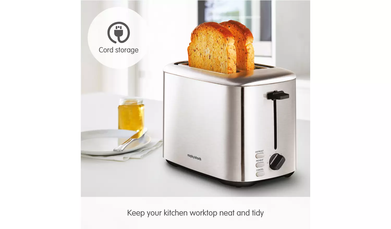 Morphy Richards Equip brushed stainless steel 2 slice toaster with cord storage