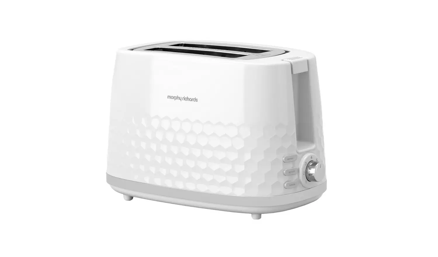 Morphy Richards Hive 2 slice toaster in white with honeycomb pattern design