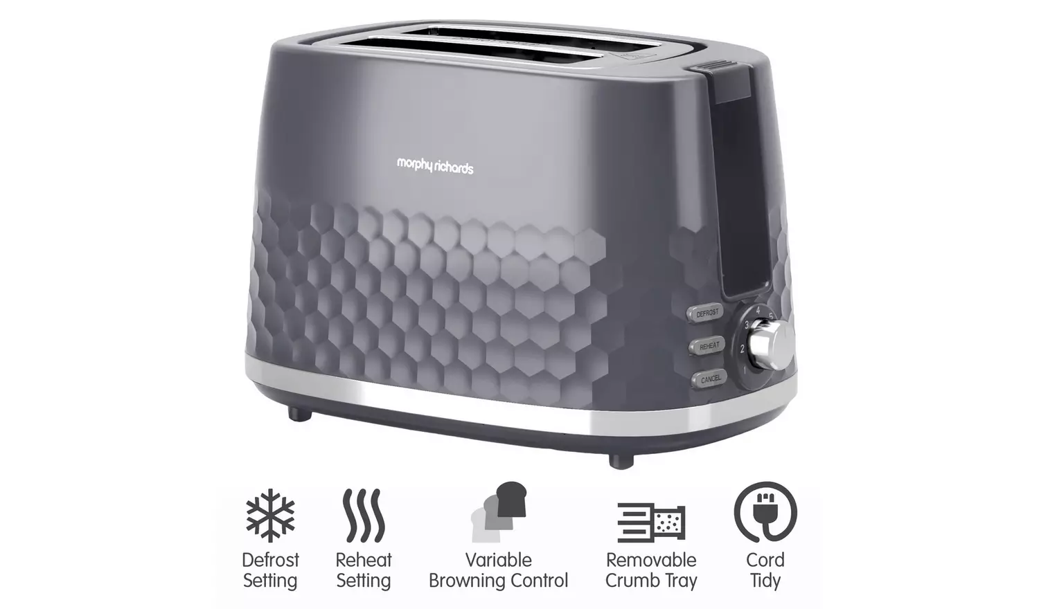 Morphy Richards Hive 2-slice toaster grey with defrost and reheat settings
