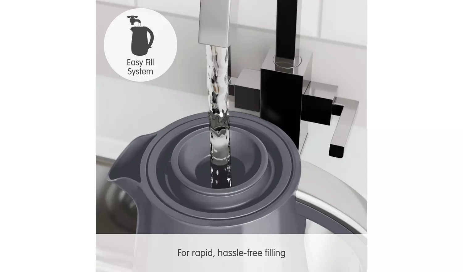 Morphy Richards Hive grey jug kettle with easy fill system demonstration