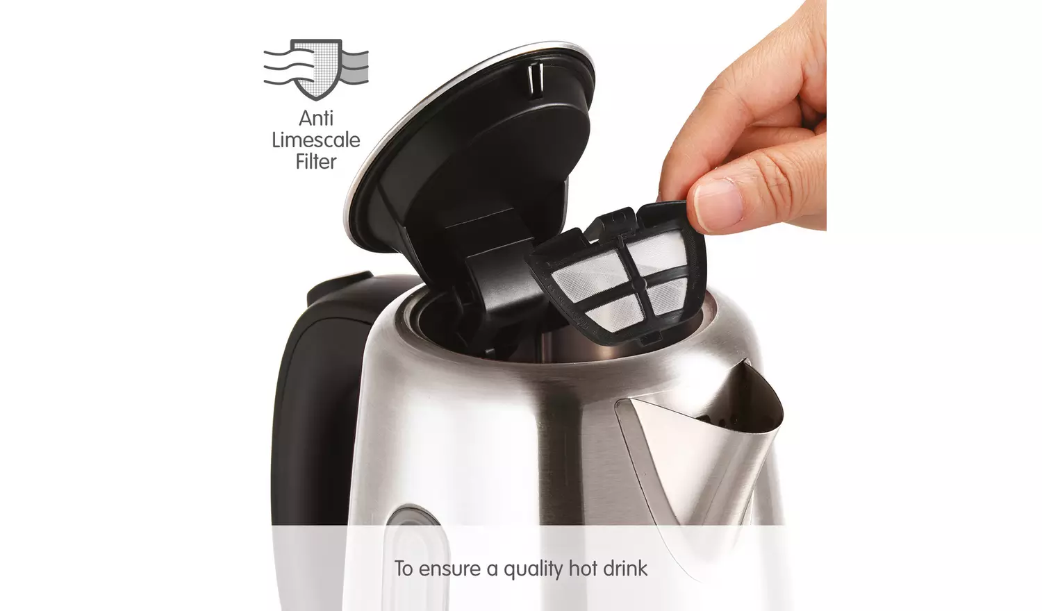 Morphy Richards Equip silver jug kettle with anti-limescale filter open