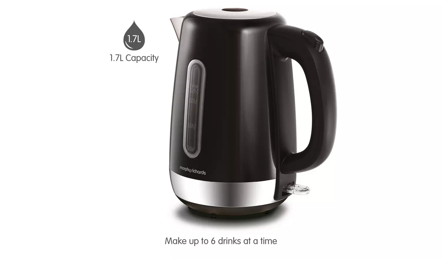 Morphy Richards Equip black jug kettle, 1.7 litre capacity with water level window