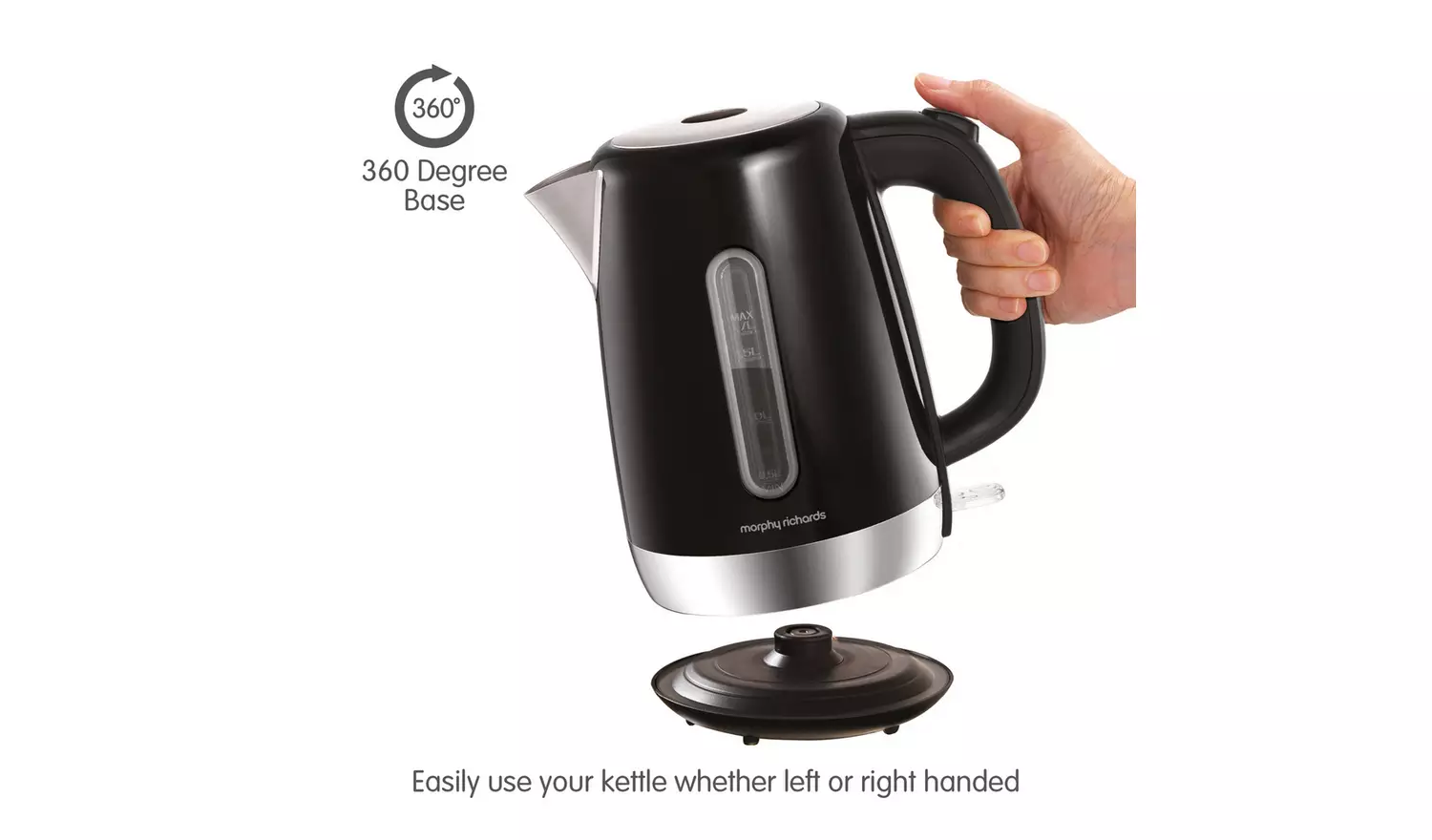 Morphy Richards Equip black jug kettle with 360-degree base and water level window