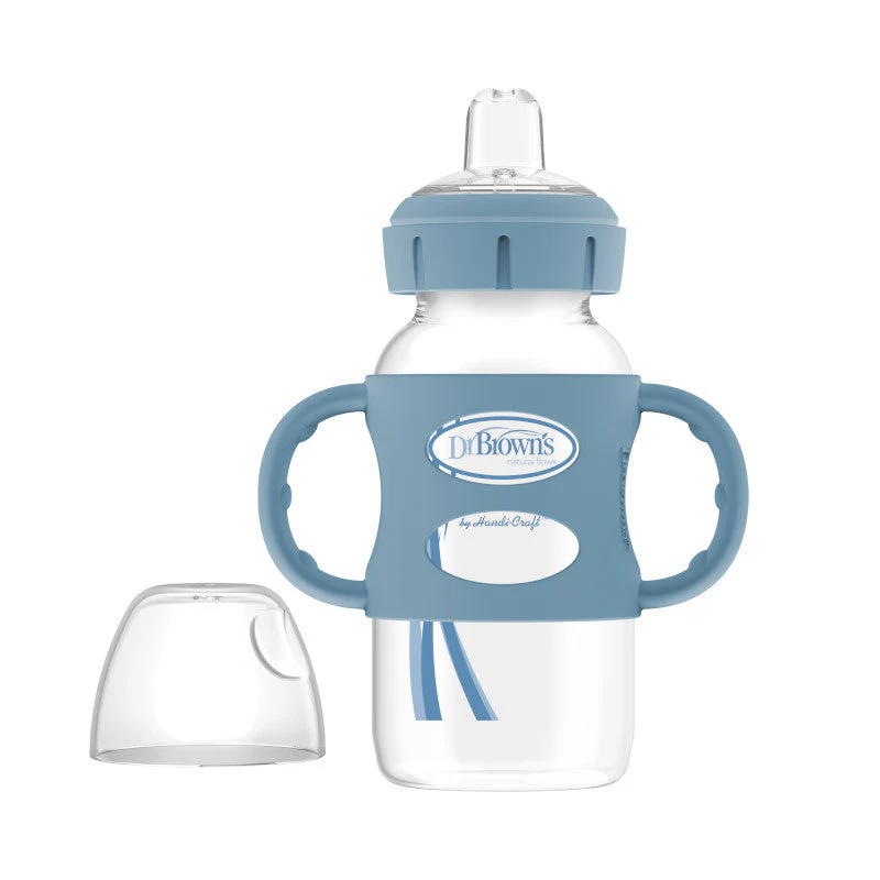 Dr Brown's Milestones 270 ml blue wide-neck sippy bottle with silicone handles