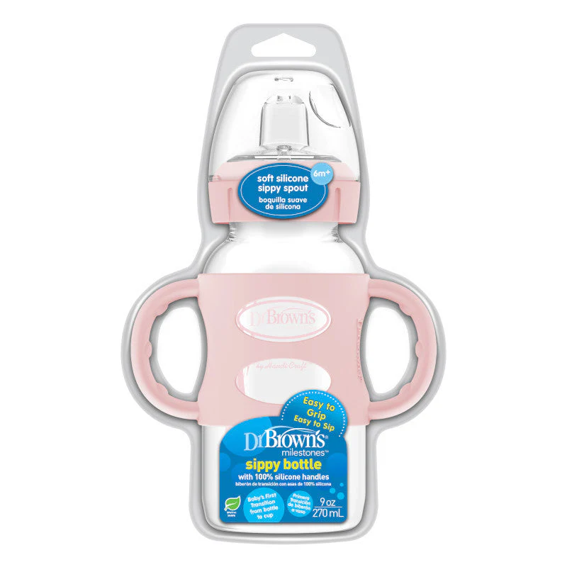 Dr. Brown's Milestones pink sippy bottle 270 ml with soft silicone spout