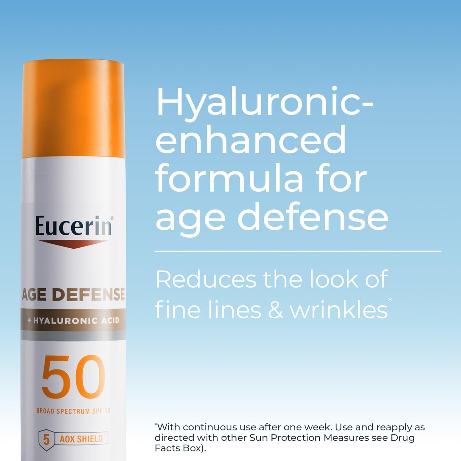 Eucerin Sun Age Defense SPF 50 face sunscreen lotion with hyaluronic acid