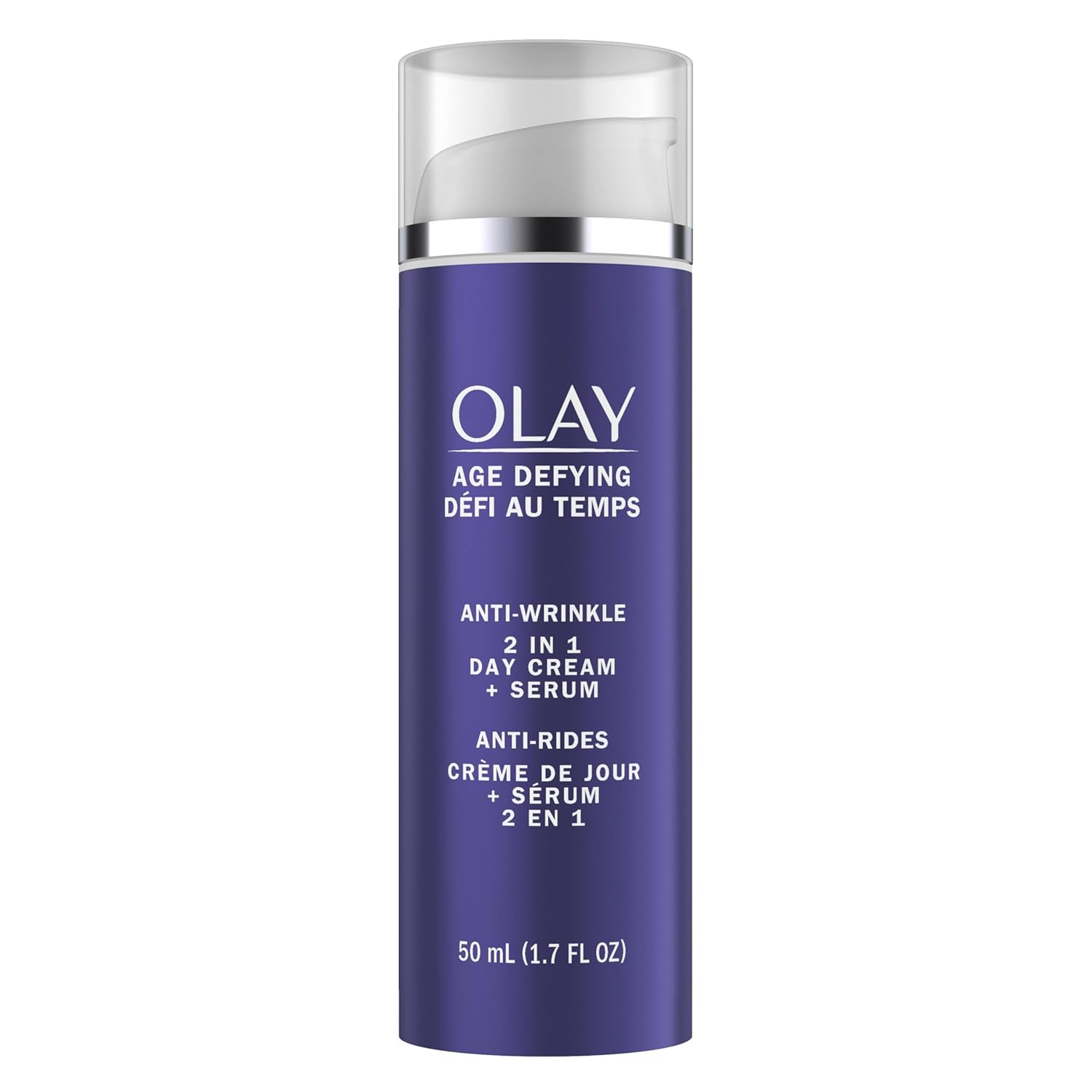 Olay Age Defying Anti-Wrinkle 2-in-1 Day Cream plus Serum 50ml purple pump bottle