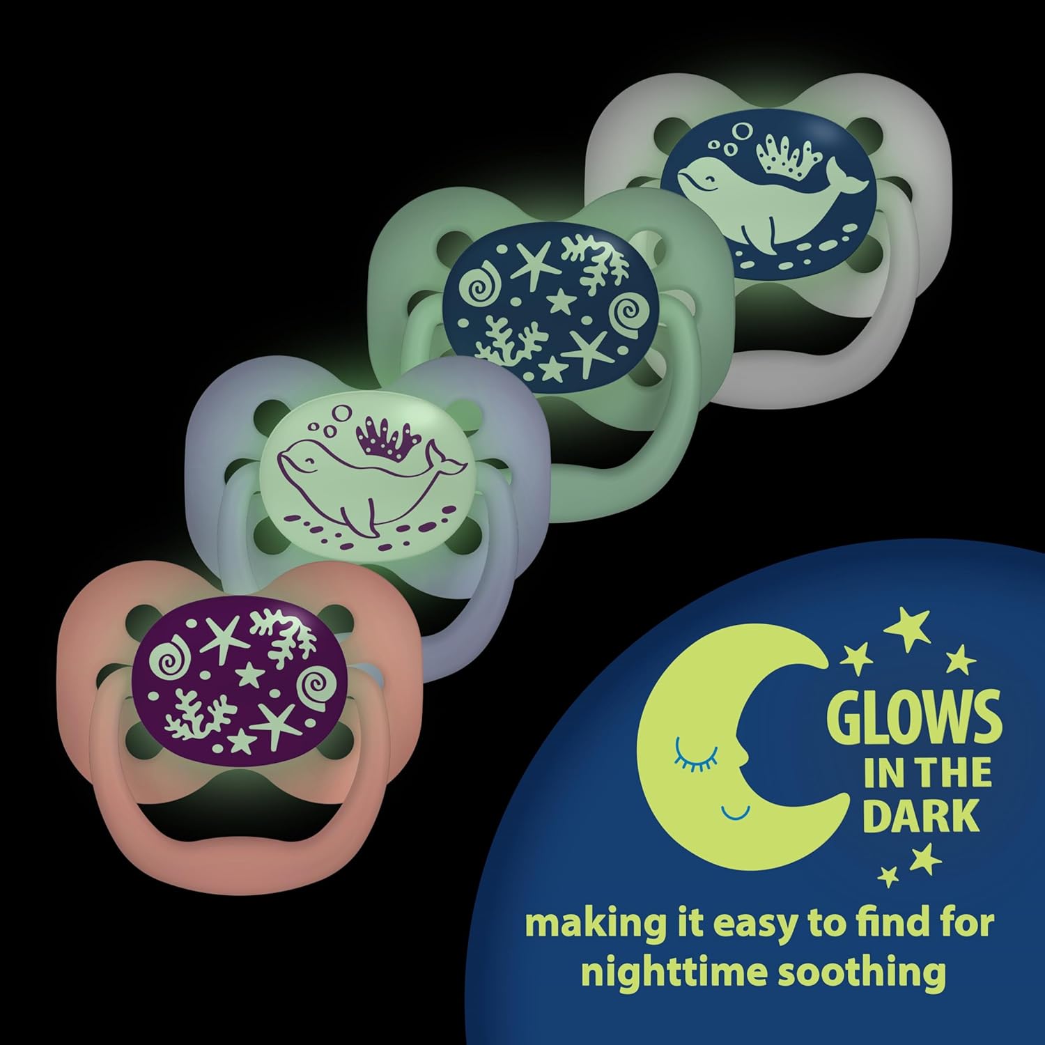 Dr Brown's Advantage Glow in the Dark soothers, pink, 0-6 months, 2-pack