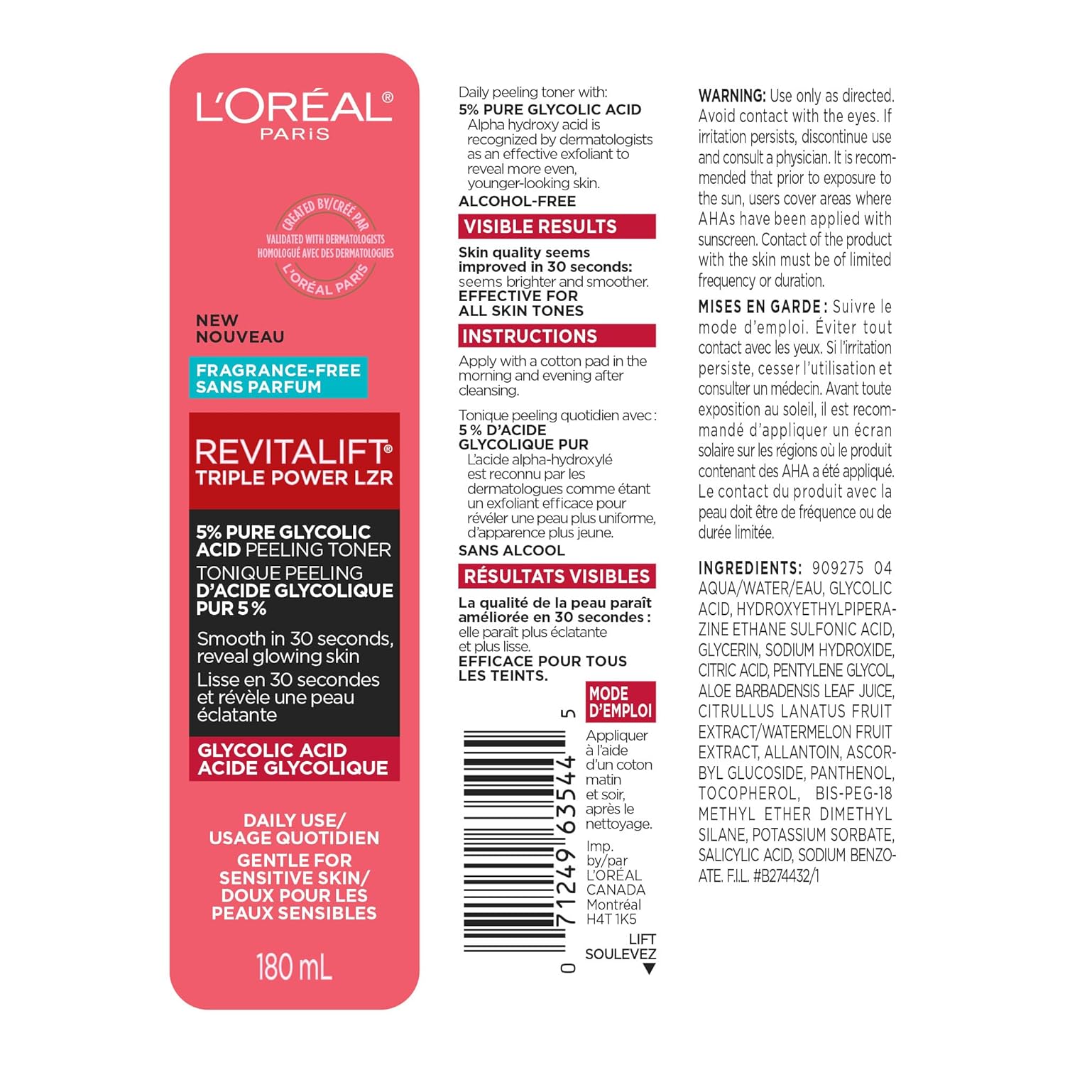 L'Oréal Paris Revitalift 5% Pure Glycolic Acid Peeling Toner 180ml bottle
