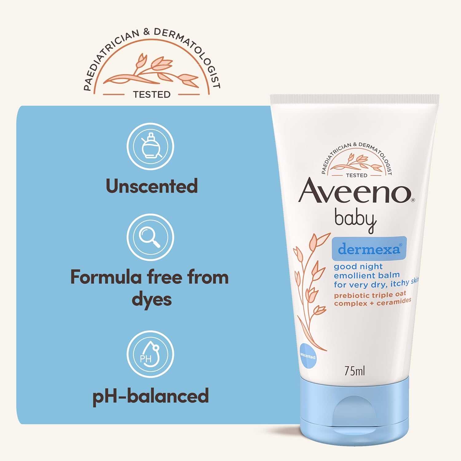 Aveeno Baby Dermexa Good Night Emollient Balm 75ml tube with blue base