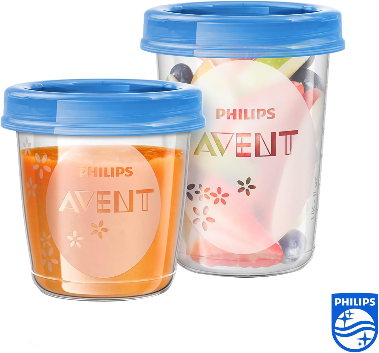 Philips Avent food storage containers with blue lids, twenty pack set
