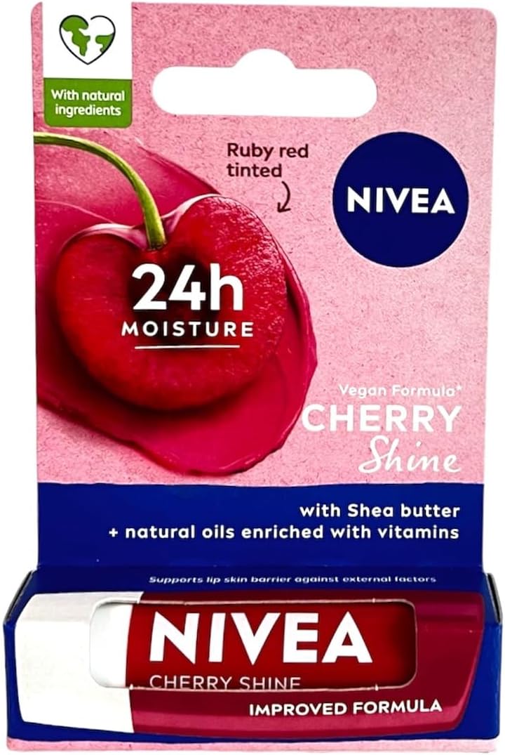 Nivea Cherry Shine lip care stick, ruby red tinted with natural oils
