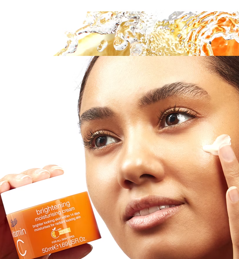 Boots Vitamin C Brightening Moisturising Cream 50ml jar with orange label