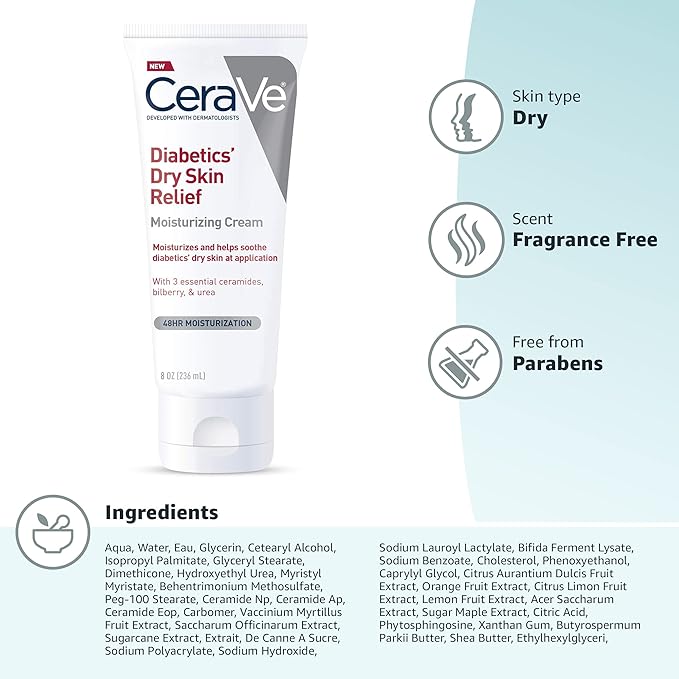 CeraVe Diabetics' Dry Skin Relief Moisturising Cream 8 fluid ounces tube